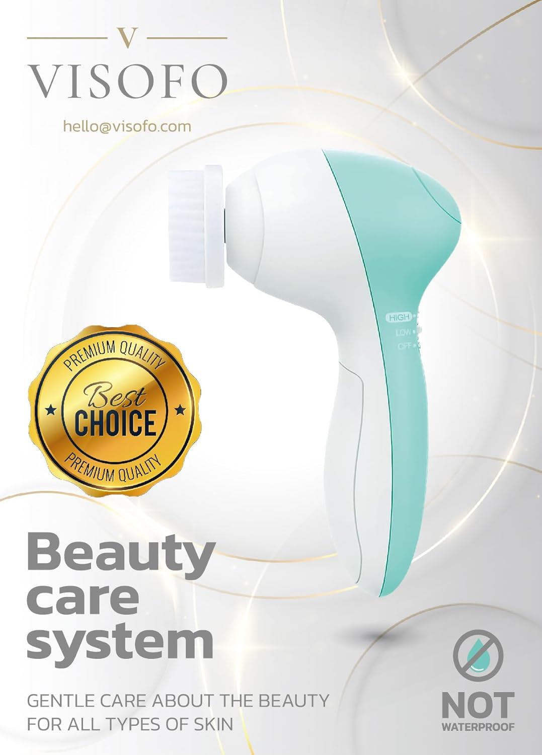 Electric facial cleansing and exfoliating brush with 360-degree rotation and interchangeable heads for all skin types